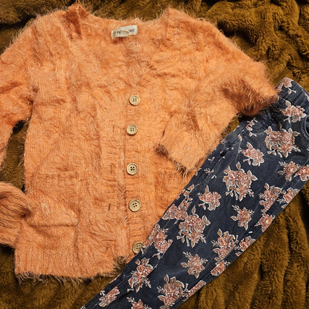 Tucker + Tate Orange Fuzzy Cardigan Set 🧡